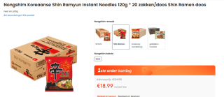Nongshim - Instant Noedels Shin Kimchi - 20 zakjes voor €18,99 bij Ochama