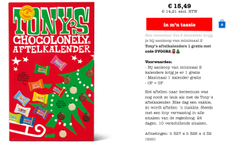 Tony’s Chocolonely kerst aftelkalender 2 + 1 gratis