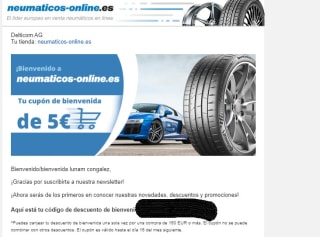 Descuento de bienvenida de -5€ (compras 150€)