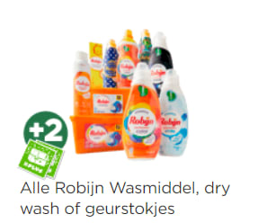 Alle Robijn Wasmiddel, dry wash of geurstokjes 1+1 gratis bij de Plus