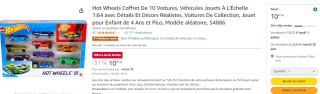 Coffret de 10 jouets de voitures Hot Wheels à 10,41€