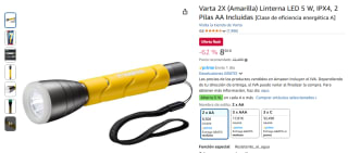 Varta 2X (Amarilla) Linterna LED 5 W, IPX4, 2 Pilas AA Incluidas por 8,50€