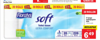 Floralys Toiletpapier 20 rollen, 3 laags voor €6,49 bij de Lidl