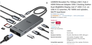 UGREEN Revodok Pro 10Gbps USB C Hub 2 HDMI Ethernet Adapter voor €49,99 bij Amazon
