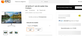 Monitor de 27" HP M27fe 27" LED IPS FullHD 75Hz FreeSync por 139€