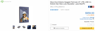 Disco Externo Seagate FireCuda 2.5" 2TB Luke Skywalker por $959 en CyberPuerta