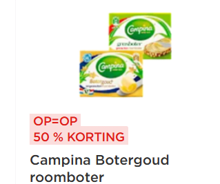 Campina Botergoud roomboter 50% korting bij de Plus