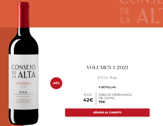 6 Botellas de Consejo de la Alta VOLUMEN 1 Crianza 2021 por 32€
