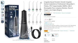 Irrigador Bucal Portatil Profesional 8 Boquillas 5 Modos, IPX7 Impermeable 300ML USB-C por 15,86€