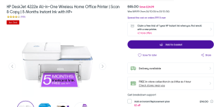 HP DeskJet 4222e All-in-One Wireless Printer - £45