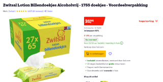 Zwitsal Lotion Billendoekjes 27 pakken voor €31,94 bij Bol.com