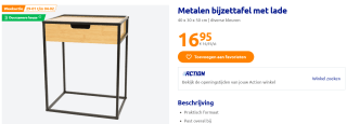 Metalen bijzettafel met lade 40 x 30 x 50 cm voor €16,95 bij Action