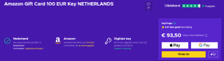 Amazon giftcard van €100 voor €93,50 bij Eneba