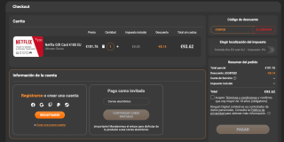 Código tarjeta 100€ Netflix Europa por 93,62€ con kinguin