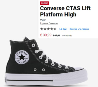 Botines para Mujer Converse CTAS Lift Platform High por 36€