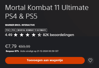 Mortal Kombat 11 Ultimate PS4 & PS5 voor €7,79 in de Playstation Store