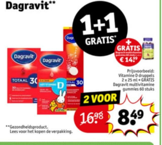DAGRAVIT vitamine 1+1gratis +gratis DAGRAVIT GUMMIES bij Kruidvat