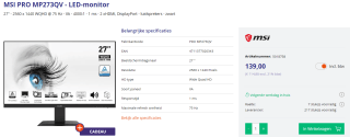 MSI PRO MP273QV computer monitor 68,6 cm (27") voor €139 bij Azerty