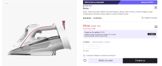 Solac Plancha de Vapor 3000W, Planchado Rápido y Eficaz por 19,54€ (Cuenta Nueva 11.72€)