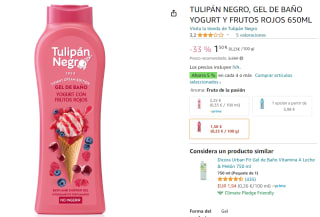 Gel de baño Yogurt y frutos rojos Tulipán Negro por 1,50€