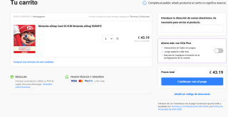 Tarjeta Nintendo eshop de 50€ por 43,19€