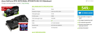 ASUS Dual NVIDIA GeForce RTX 3070 V2 - Videokaart voor €549 bij Megekko
