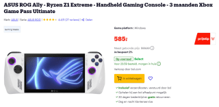 ASUS ROG Ally Ryzen Z1 Extreme + 3 maanden Xbox Game Pass Ultimate voor €585