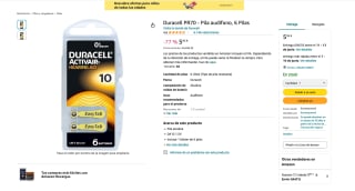 Pila Duracell PR70 audifono 6 Pilas por 5,95€