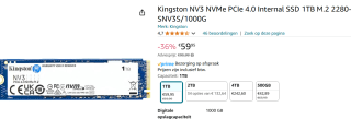 Kingston NV3 1TB M.2 SSD voor €59,95 bij Amazon