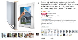Vinilos para Ventanas con Adhesión Estática Efecto Espejo [75x200 cm] por 15,98€