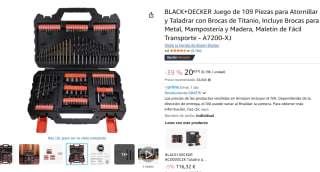 BLACK+DECKER Juego de 109 Piezas para Atornillar y Taladrar con Brocas de Titanio por 20,69€