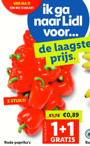 1+1 gratis op courgettes of rode paprika's bij de Lidl