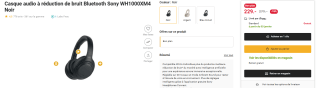 Casque audio à réduction de bruit Bluetooth Sony WH1000XM4 Noir à 229€