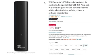 WD Elements 10TB Disco duro externo por 170,82€