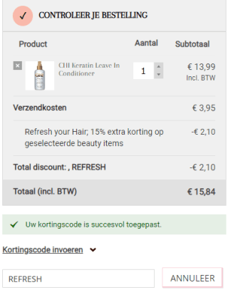 15% extra korting op geselecteerde hydratatie en glans haarverzorging bij John Beerens