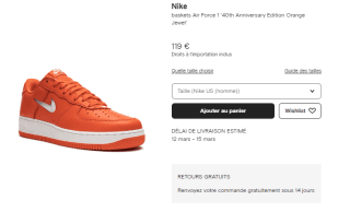 Chaussure Nike air force 1 low 40 th anniversary edition orange jewel à 119€