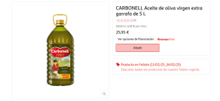 Carbonell Aceite de oliva virgen extra garrafa de 5 l por 25,95€