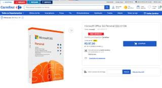 Pacote Microsoft Office 365, versão Personal - R$ 87