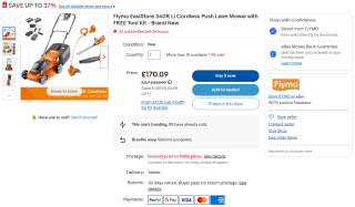 Receive eBay's Flymo EasiStore 340R Li cordless push lawn mower with free tool kit for £170.09