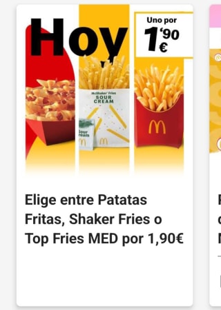 Patatas fritas, shaker fríes o top fríes Med por 1,90€