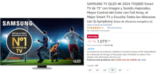 SAMSUNG TV QLED 4K 2024 75Q80D Smart TV de 75" con Imagen y Sonido mejorados por 1073.55€