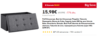 Puff Almacenaje, Baúl de Almacenaje Plegable por 15,95€
