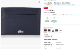 Tarjetero Lacoste Fitzgerald en Piel Lisa por $526 en Amazon
