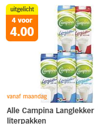 Alle Campina langlekker 4 voor €4 bij de AH
