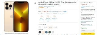 iPhone 13 Pro 256GB Oro Reacondicionado Premium por $12,635 en Amazon