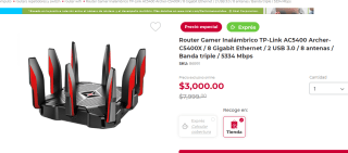Router gamer TP-Link Archer C5400X 2 USB/8 Eth por $3000