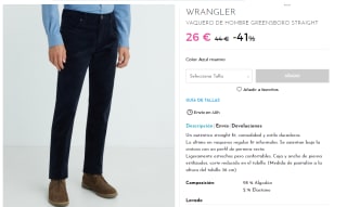 Vaquero de Hombre Wrangler GREENSBORO STRAIGHT por 26€
