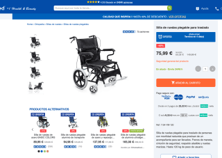 Silla de ruedas plegable por 75,99€ (10% Extra Afectados DANA)