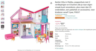 Barbie Villa in Malibu, poppenhuis voor €60,99 bij Amazon