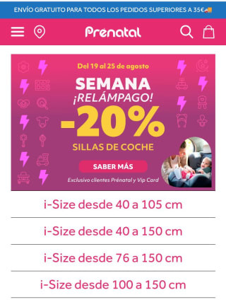 20% descuento en sillas de coche desde Prenatal